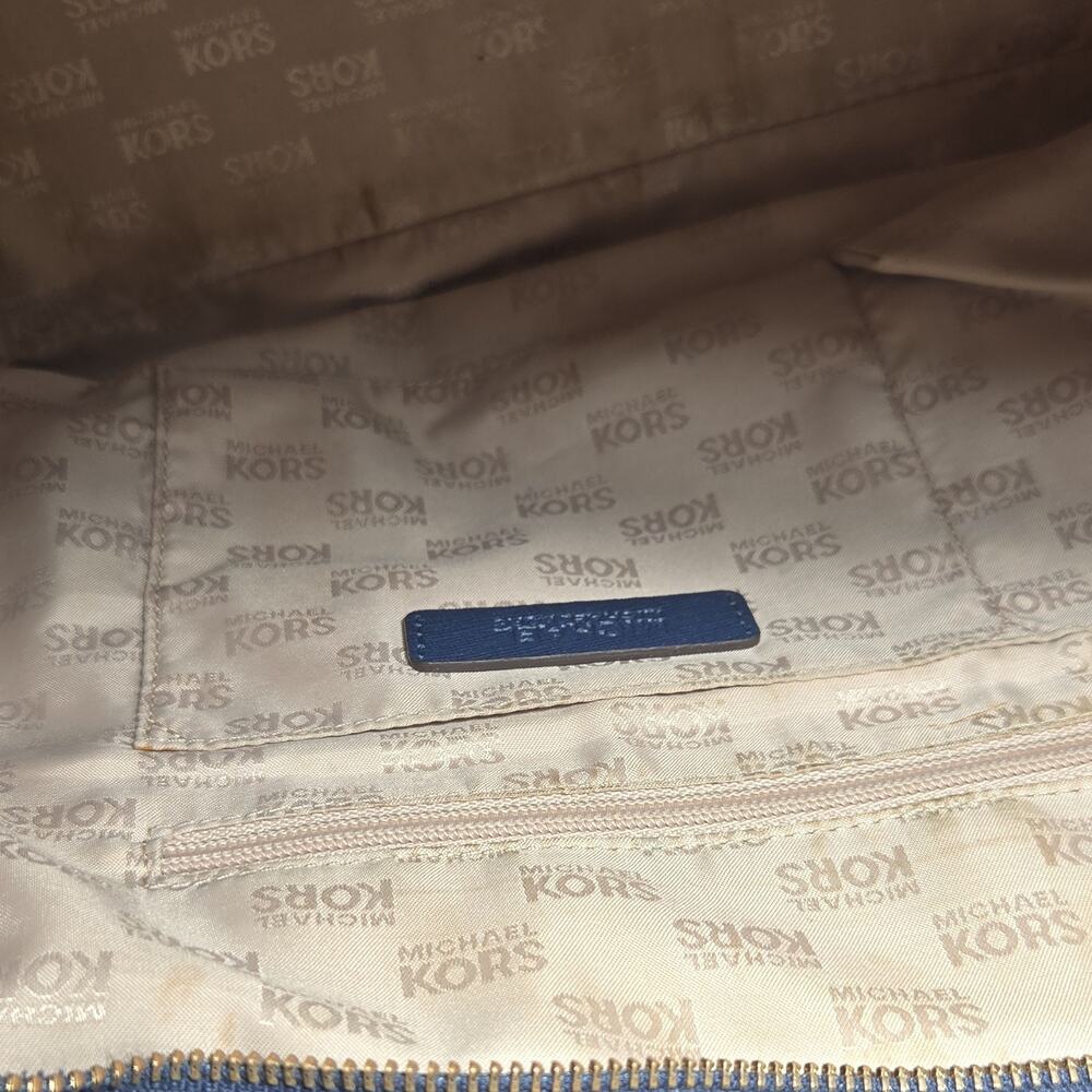 Michael Kors Navy Saffiano Leather Studded Satchel Bag Top Zip Large - Picture 9 of 14